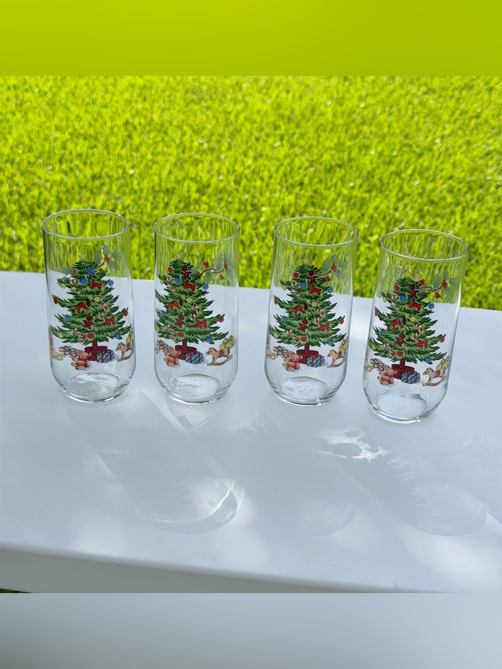 Vintage Luminarc Christmas Tree NOEL Glasses (4) Decorated Toys Holly 5 1/4" T